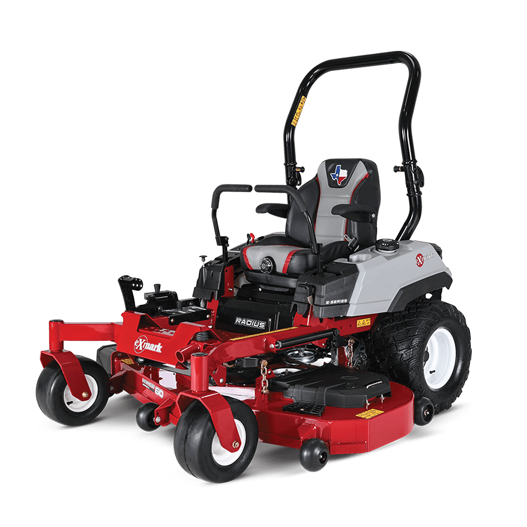 A three-quarter front-left view of the Exmark Radius Texas Edition.
